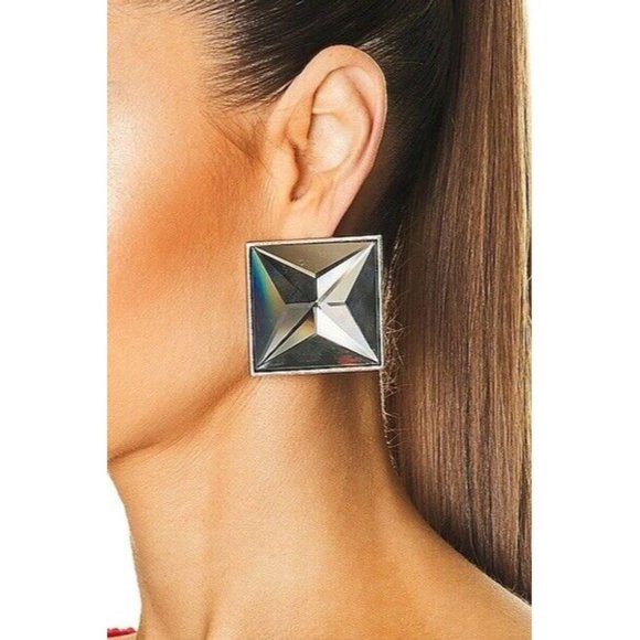 AREA Crystal Pyramid Earrings Clear & Antique Silver Plated - Picture 2 of 4